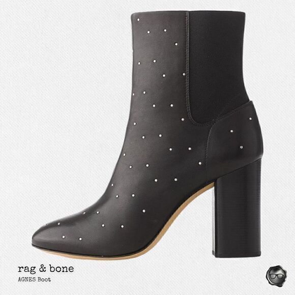 RAG & BONE AGNES STUDDED BLACK LEATHER BOOTS WOMEN’S HIGH HEEL CHELSEA BOOTIES - Picture 15 of 15